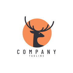 Fototapeta premium Elegant Deer Head Logo with Sunset Landscape – Modern Vector Illustration