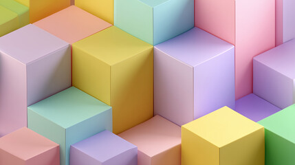 Fototapeta premium Abstract pastel colored cubes arranged in a geometric pattern creating a playful background texture