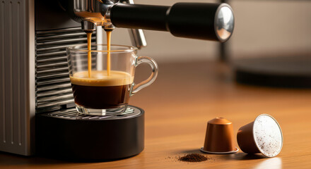 Espresso Machine Brewing Coffee Pods Fresh Hot Beverage
