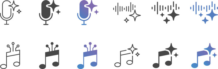 AI Music Generative icon logo symbol, Artificial intelligence sign, It included voice generated, song generate, melody, note, stars and more icons.
