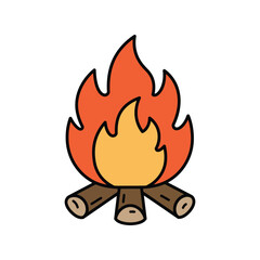 Campfire illustration warm glowing flames burning logs outdoor camping cozy night vector graphic