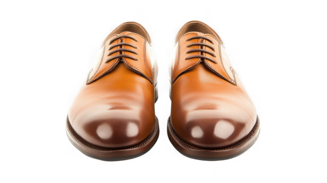 Polished leather dress shoes for formal wear and professional style on transparent background