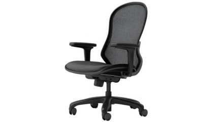 Ergonomic mesh office chair, adjustable for comfort and posture support on transparent background