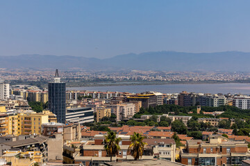Obraz premium Cagliari, Sardinia, Italy A skyline view of the San Benedetto district.