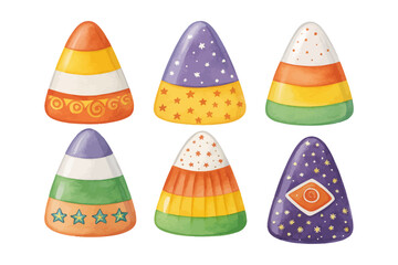set of watercolor Candy Corn illustration isolated on white background