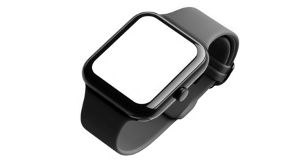 Modern smartwatch with gray band for fitness tracking and communication on transparent background