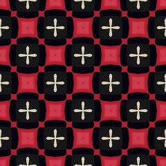 Obraz premium Seamless illustration of a red and black floral cross pattern for a vintage textile design