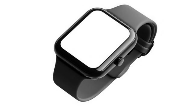 Modern smartwatch with gray band for fitness tracking and communication on transparent background