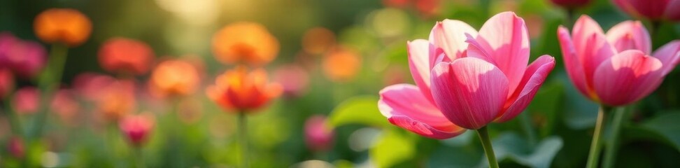 Fototapeta premium Vibrant blooms in summer garden, petals unfurling , colorful, bloom