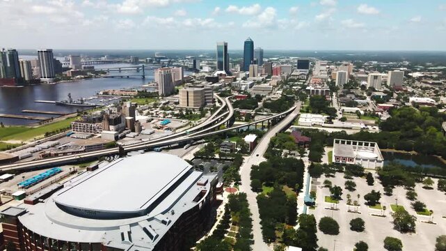Downtown Jacksonville FL Drone Rotation Shot Near Arena 2025