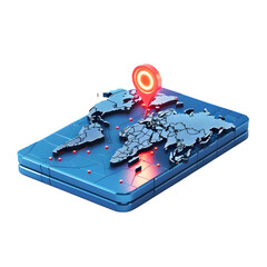 Global digital map with pinpoint location marker highlighting international connections and modern technology