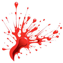 A dynamic and vibrant red paint splash exploding outwards with droplets and streaks against a white background.