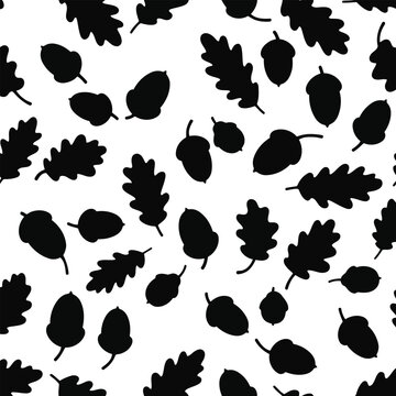 Autumn oak leaves and acorns silhouette pattern fall foliage vector graphic