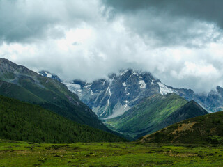 Scenic Snowcapped Plateau Mountains at Feilai Temple in Deqin Yunnan China