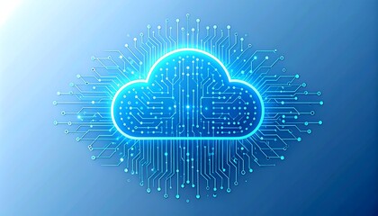 Glowing cloud icon formed with circuit board lines