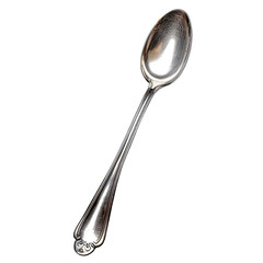 Polished silver spoon, angled, isolated on black