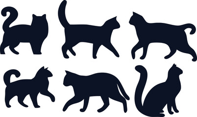 Vector set of black cat silhouettes – ideal for spooky themes, web icons, and modern pet graphics.