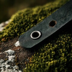 A black leather band with a hole in the middle