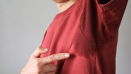 脇の下の汗染みを指差す人物