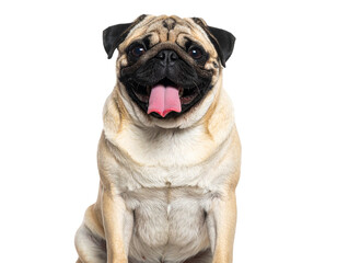 Obraz premium Cheerful Pug Dog Smiling, isolated on transparent background PNG