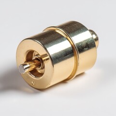 A gold colored object with a silver screw on top