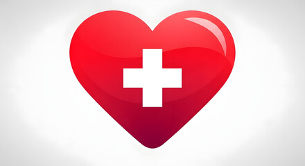 Obraz premium Red Heart with White Cross Symbol - Symbol of Health and Medical Care