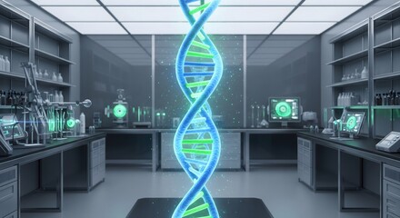 Futuristic glowing holographic DNA strand