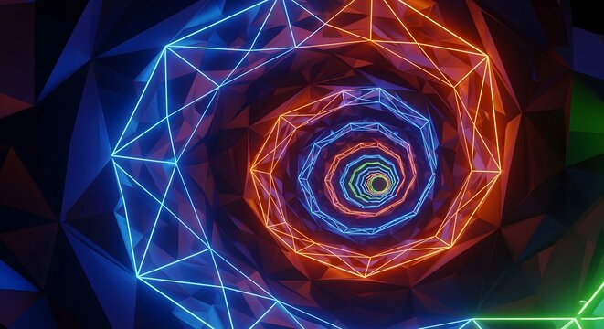 Colorful glowing vortex digital abstract tunnel