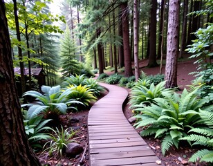 Naklejka premium Serene Forest Pathway Soft Evening Light