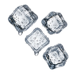Obraz premium Ice cubes with water droplets isolated on transparent background