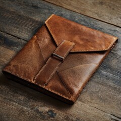 A brown leather book with a zipper