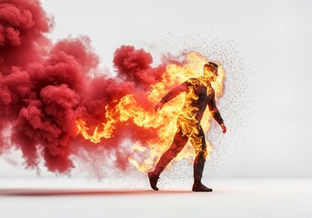 dancing couple dancing, red cricket ball with visible seam, Human Muscular System Runner Anatomy Illustration – Fast Sprinting Muscles Artwork spinning rapidly through wisps of red smoke flame against