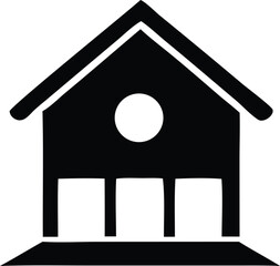 Simple silhouette of a traditional house with a circular window and three rectangular openings