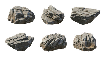Six rocks isolated on transparent background