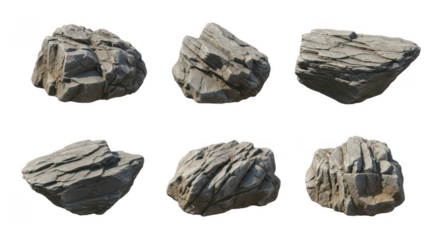 Six rocks isolated on transparent background