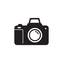 Camera icon in black silhouette style on white background. Simple vector illustration of a digital camera symbol, perfect for photography logo, app, website, or user interface design