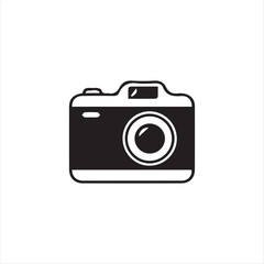 Camera icon in black silhouette style on white background. Simple vector illustration of a digital camera symbol, perfect for photography logo, app, website, or user interface design