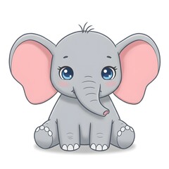 Fototapeta premium Cartoon baby elephant with large pink ears