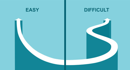 Choose path of direct way and curve way. decision concept. Easy or difficult way.