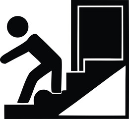 Silhouette of a person ascending a staircase towards an open doorway indicating movement and progress upwards
