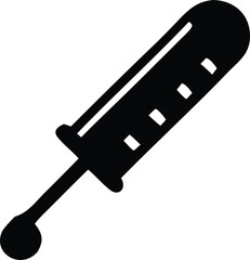 Black silhouette of a medical syringe with a needle and plunger isolated on a white background symbolizing healthcare and medicine