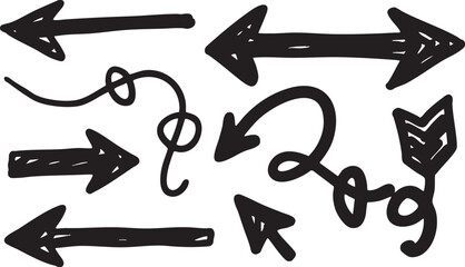 Collection of handdrawn arrows and pointers isolated on white background