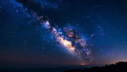 Fototapeta premium Majestic Milky Way Galaxy Over Mountain Silhouette, Night Sky, Stars, Universe.
