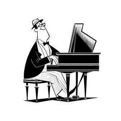 Elegant gentleman playing a grand piano with a hat and glasses Pianist