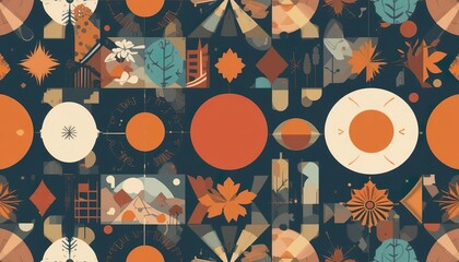 Seamless retro geometric shapes in soft earthy colors