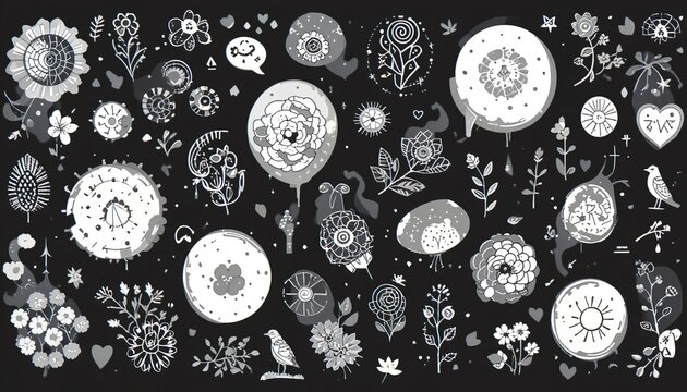 Boho abstract doodles in monochrome palette