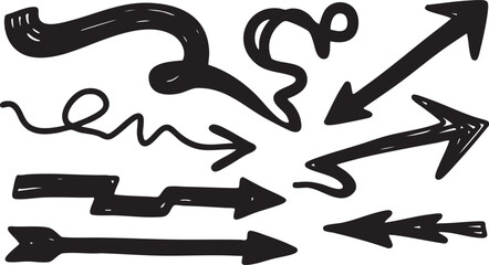 Collection of handdrawn arrows and pointers isolated on white background