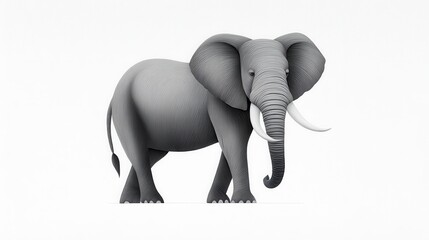 Stylized gray elephant with intricate line details on a minimalist background.