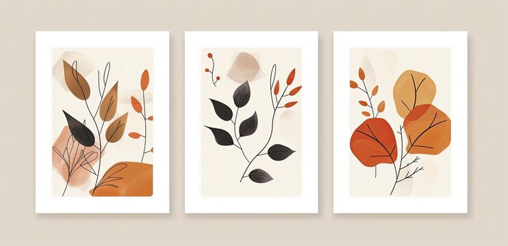 Autumnal Leaves Abstract Triptych Wall Art (1)
