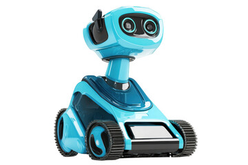 Detailed 3d rendering of a blue toy robot with tracks, futuristic design concept, technology, and ai robot isolated on transparent background